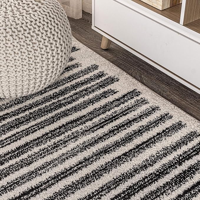 JONATHAN Y Khalil Modern Berber Stripe Cream/Black 4' Round Indoor Area Rug, Contemporary, Bohemian, Easy-Cleaning for Living Room, Bedroom, Kitchen, Pet Friendly, Non-Shedding (MOH207A-4R)