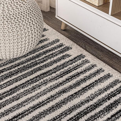 JONATHAN Y Khalil Modern Berber Stripe Cream/Black Runner Rug, 2x8, Contemporary, Bohemian, Easy-Cleaning for Living Room, Bedroom, Kitchen, Pet Friendly, Non-Shedding (MOH207A-28)