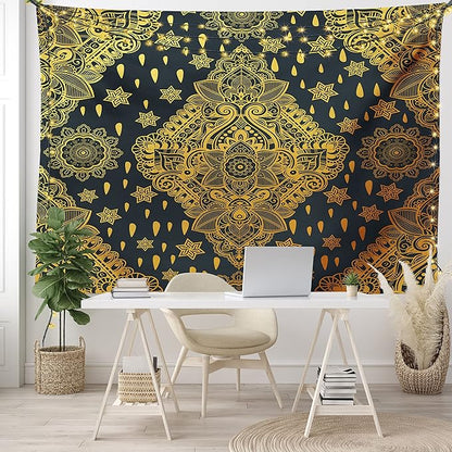 Ambesonne Mandala Tapestry Twin Size, Bohemian Paisley Ornament Tattoo Vintage Design Print, Wall Hanging Bedspread Bed Cover Wall Decor, 68" X 88", Charcoal Grey