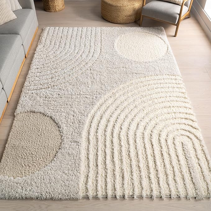 nuLOOM Gloria Abstract 4x6 Shag Area Rug for Living Room Bedroom Dining Room Nursery Kitchen, Beige