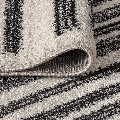 JONATHAN Y Khalil Modern Berber Stripe Cream/Black 6' Round Indoor Area Rug, Contemporary, Bohemian, Easy-Cleaning for Living Room, Bedroom, Kitchen, Pet Friendly, Non-Shedding (MOH207A-6R)