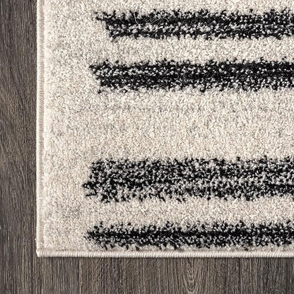 JONATHAN Y Khalil Modern Berber Stripe Cream/Black Runner Rug, 2x8, Contemporary, Bohemian, Easy-Cleaning for Living Room, Bedroom, Kitchen, Pet Friendly, Non-Shedding (MOH207A-28)