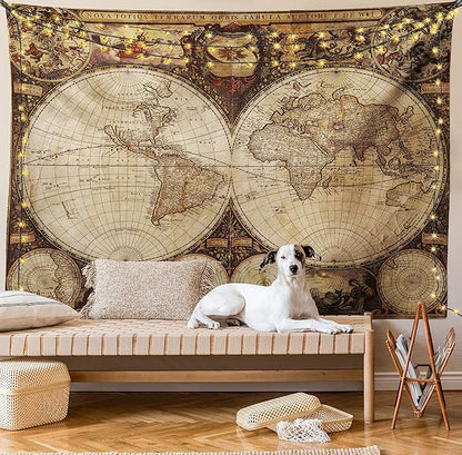Ambesonne World Map Tapestry King Size, Old World Map Drawn in 1720s Nostalgic Style Art Historical Atlas Vintage Design, Wall Hanging Bedspread Bed Cover Wall Decor, 30" X 45", Multicolor